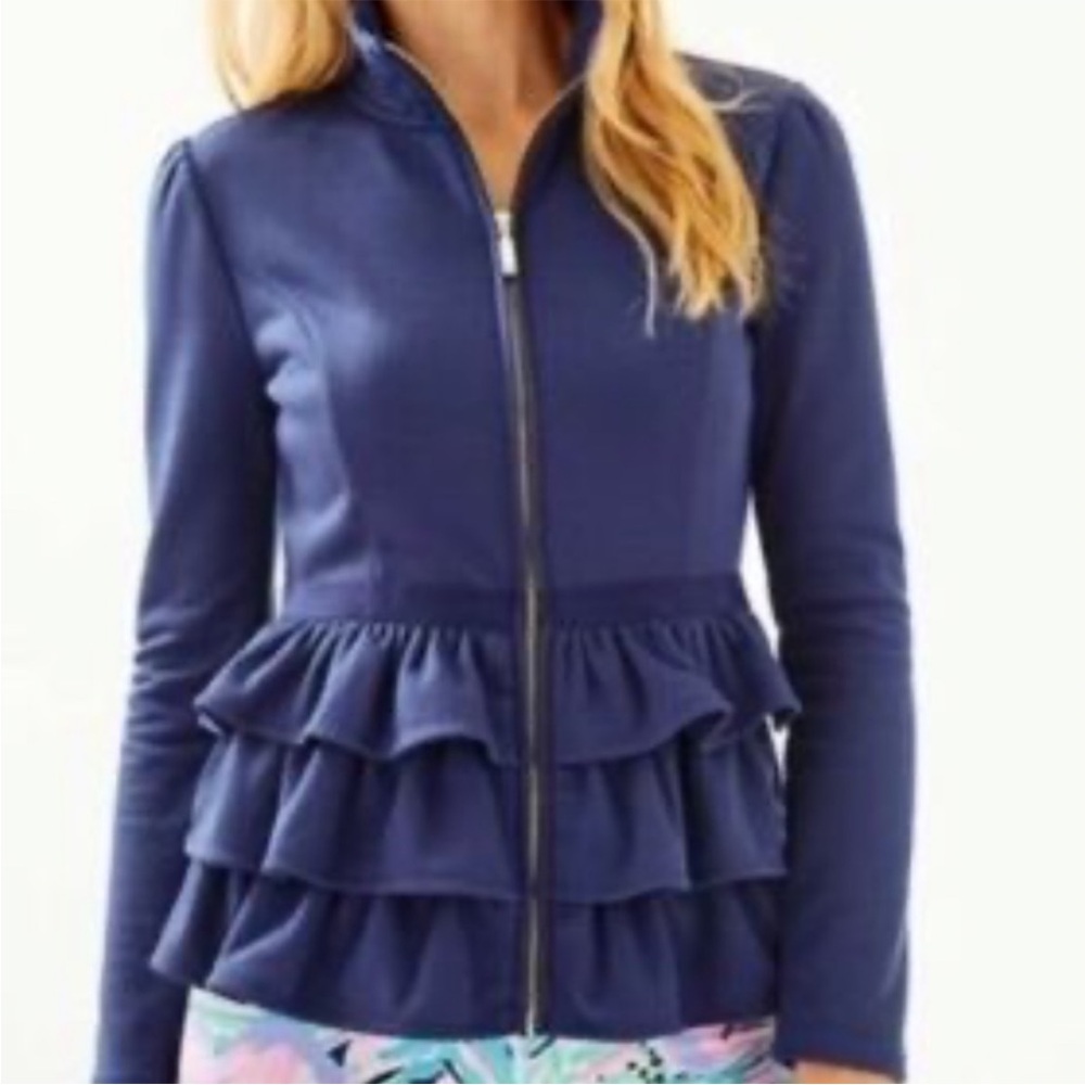 Lilly Pulitzer Azela Ruffle Fleece Jacket in True Navy - Picture 7 of 7